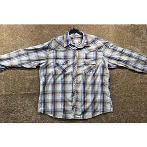 Wrangler Wrancher Western Shirt Men's 2XL Plaid Pearl Snap Long Sleeve